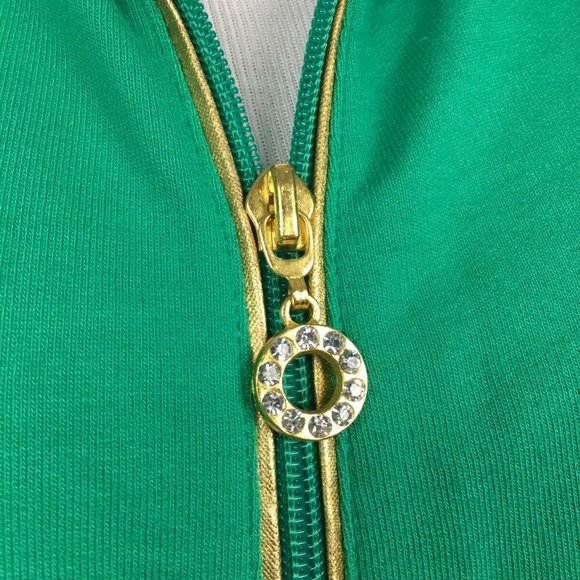 Quacker Factory Jacket Rhinestone Green Gold M - Picture 4 of 8